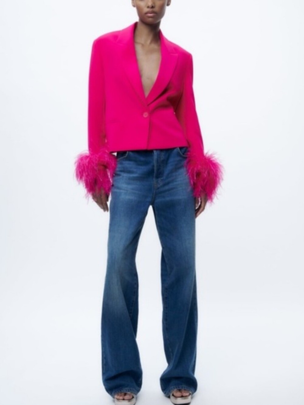 Zara cropped feather blazer pink size M - Picture 12 of 15